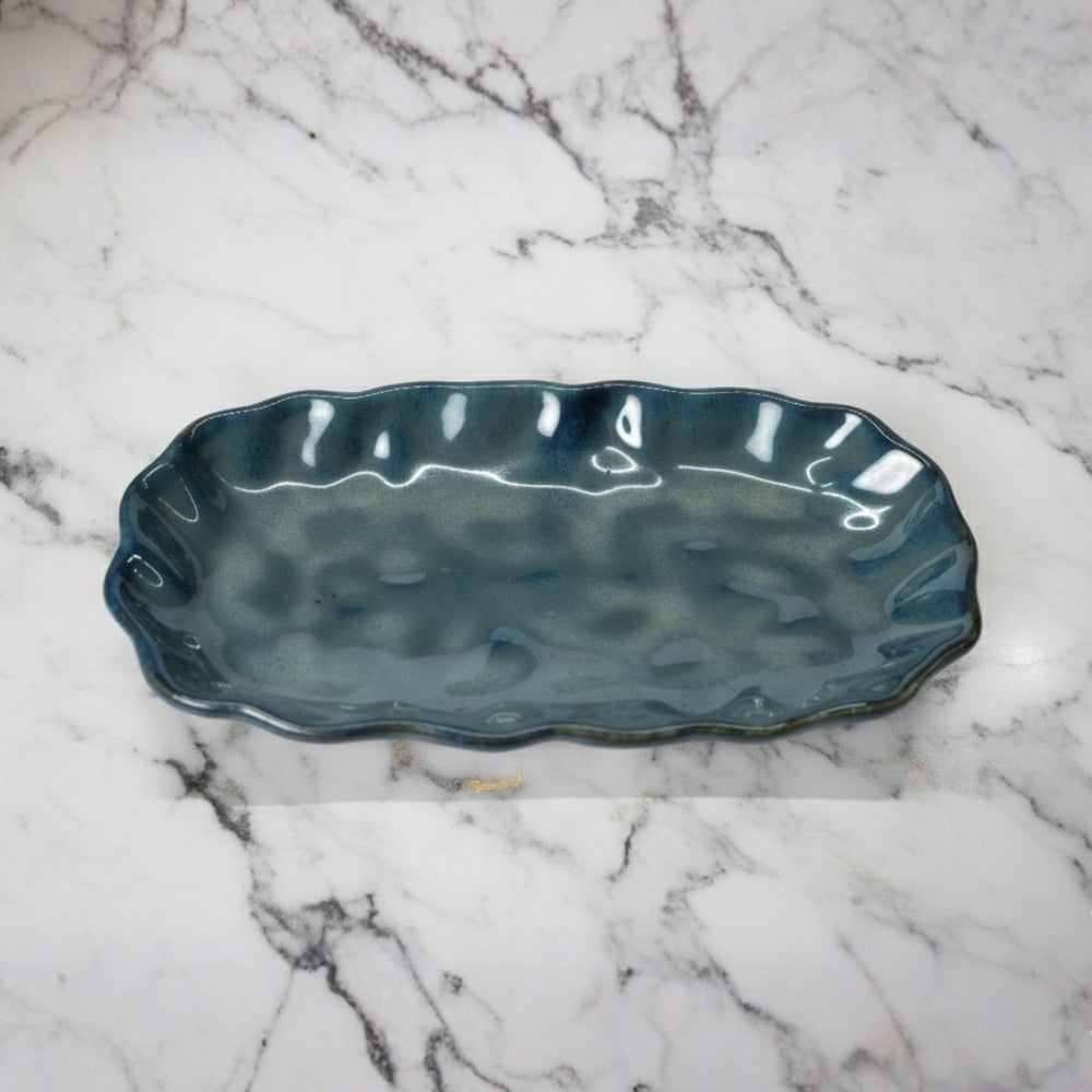 crinkle black ceramic rectangular 32cm platter set of 2 with textured finish for serving snacks and appetizers